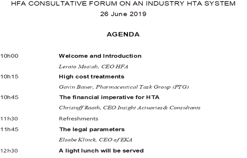 HFA Consultative Forum on an Industry HTA System